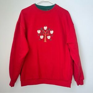 Vintage 90’s Y2K Apple Tree Teacher fleece Crewneck Pull Over Sweatshirt Sz 1XL